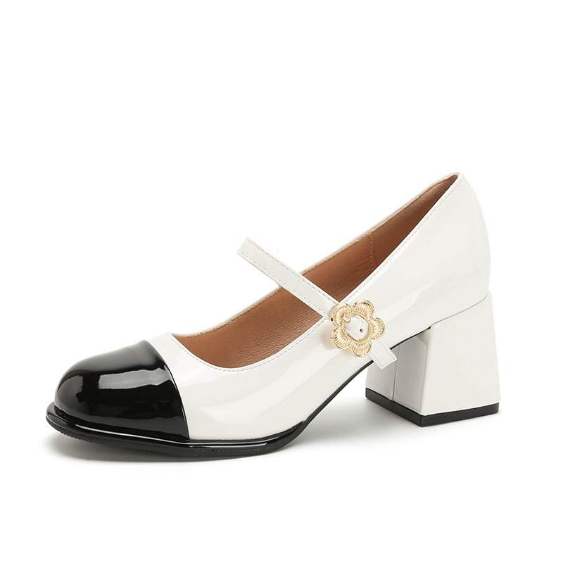 RoseDoris Patent Leather Chunky Heel Mary Jane Shoes 6CM Women's