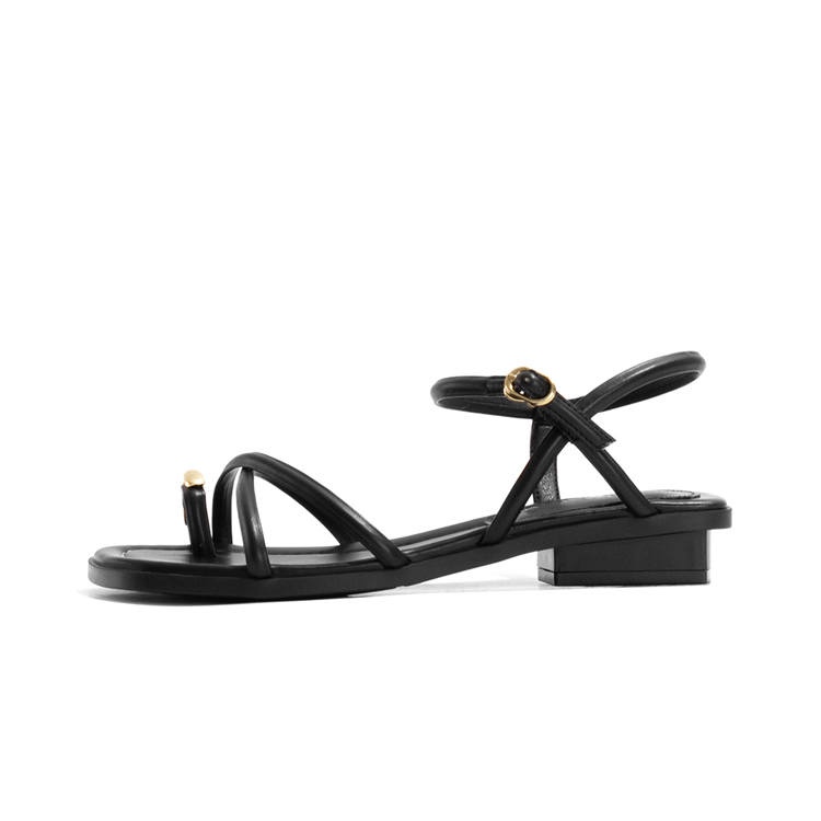 LAOMIAO Square Toe Chunky Heel, One Strap Sandals 3cm Women's