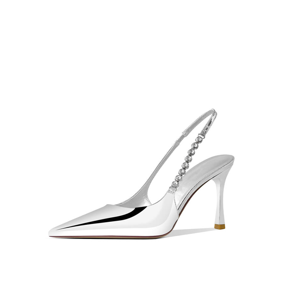 Beijiani Patent Leather Slim Heel High Heels Women's Silver