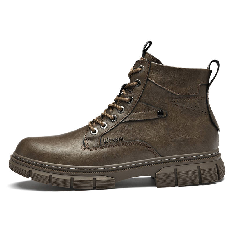 WENNAI Top Grain Cow Leather Short Combat Boots Men's Khaki