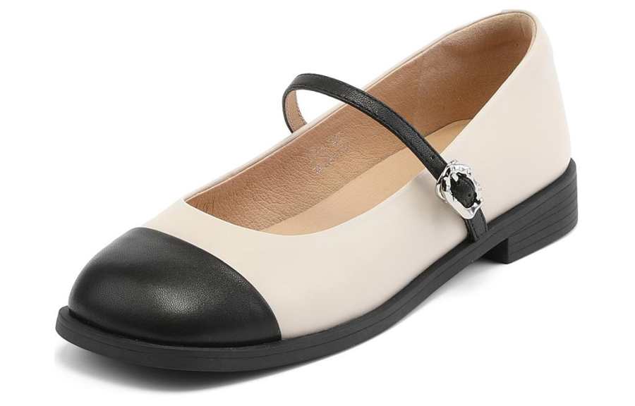 FOND&BERYL Sheepskin Chunky Heel Mary Jane Shoes 2.5cm Women's