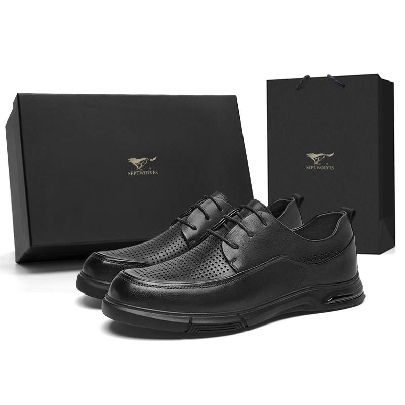 SEPTWOLVES Top Grain Cow Leather Casual Leather Shoes Men's Black