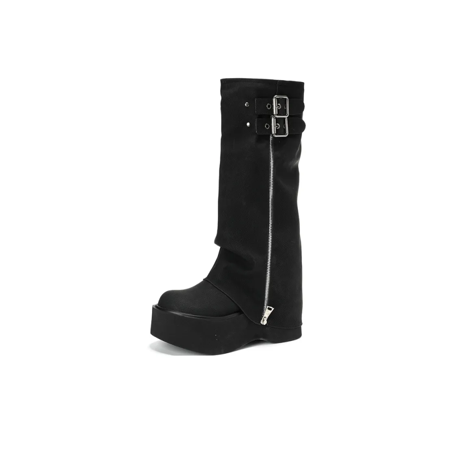Alxnan Knee High Boots Women's Black/Dark Brown
