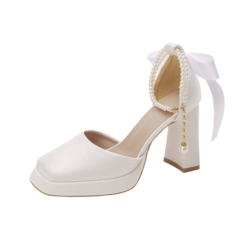 Zubumei Silk Chunky Heel High Heels 7cm Women's