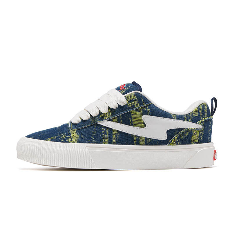 TINMUU Puffy Shoes Denim Height Increasing Height Increasing Low top Skateboard Shoes Unisex Indigo Trace Yellow