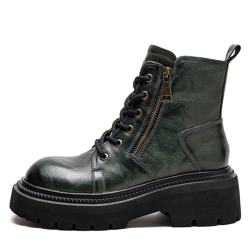 JIEZHOU Top Grain Cow Leather Short Combat Boots 6cm Women's