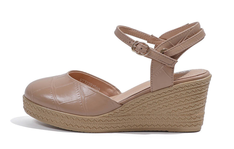 Mulinsen Cow Leather One Strap Sandals 7cm Women's Nude