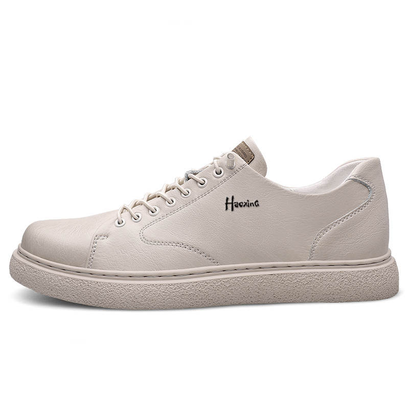 HAOXING Cow Split Leather Casual Shoes Men's Beige