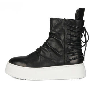 TAIDIAN Top Grain Cow Leather Short Combat Boots Platform Men's