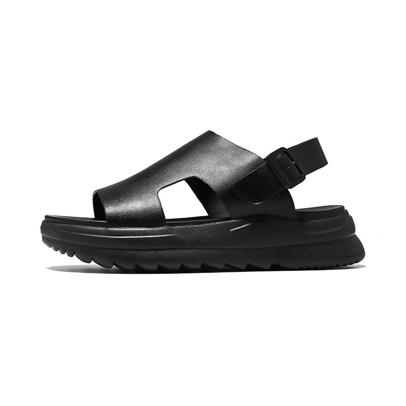 XIAOTOULANG Cow Split Leather Beach Sandals Men's Black