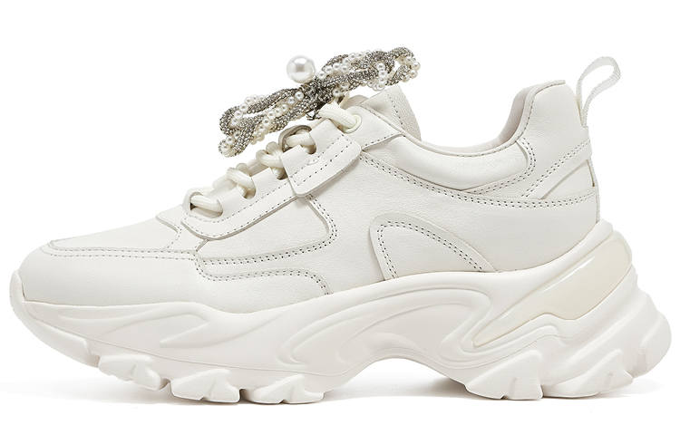 Talitaqoom Cow Leather Coverage Support Balance Height Increasing Low top Chunky Sneakers Women's Ecru