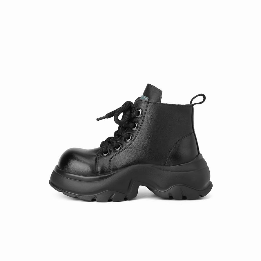 PIERCE GENTRY Cow Leather Short Combat Boots 7.5cm Women's