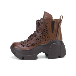 PIERCE GENTRY Cow Leather Short Combat Boots Women's