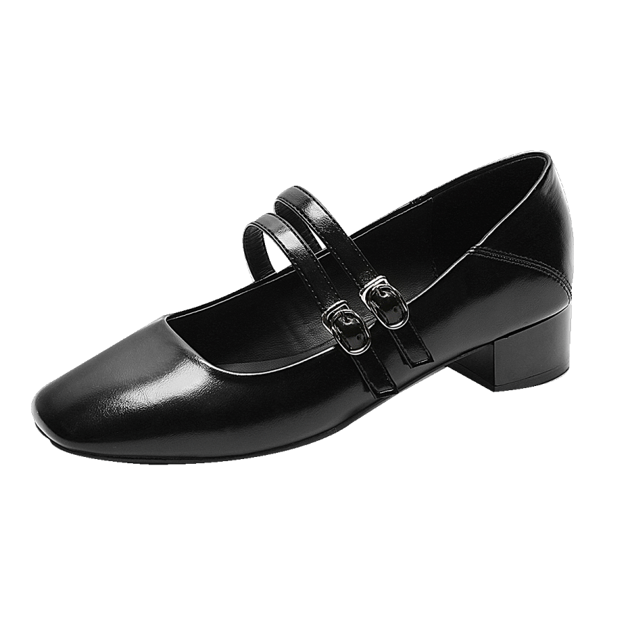 GUDIANFENGDU Pu Chunky Heel Mary Jane Shoes Women's