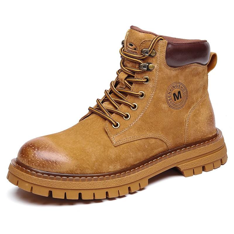 LUOMENG LUOMENG Split Pig Leather Short Combat Boots Men's Yellow