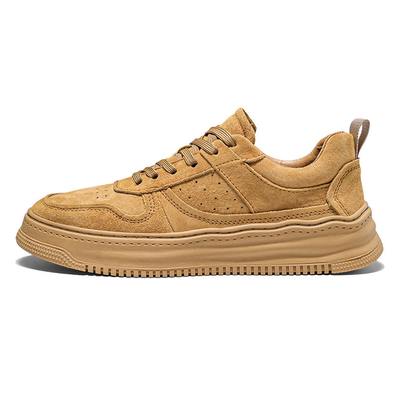 WENNAI Pigskin Abrasion Resistant Abrasion Resistant Low top Skateboard Shoes Men's Yellow Brown