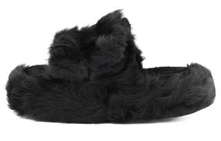 LASTLAZY Slip Resistant Fuzzy Slippers Indoor Outerwear Versatile Fashion Slide Slippers Unisex Black