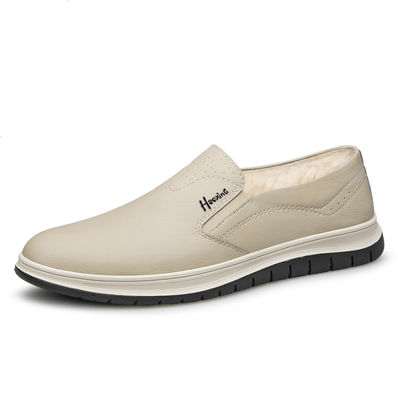 HAOXING HAOXING Cow Split Leather Casual Shoes Men's Ecru