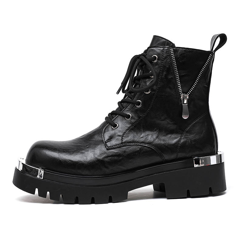 CHILANG CHILANG Microfiber Leather Crew Combat Boots Men's Black