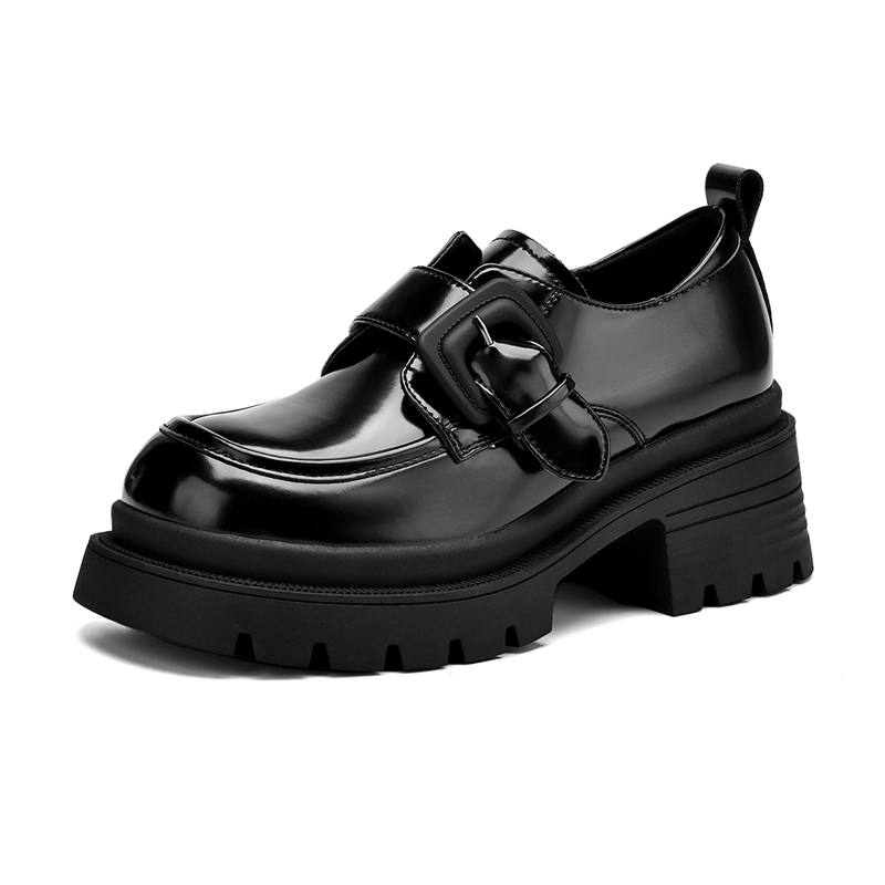 JOSINY British Preppy Style, Versatile, Deep Cut, Unlined Shoes Trendy Casual Loafers Heel Height 6.7cm Women's Black