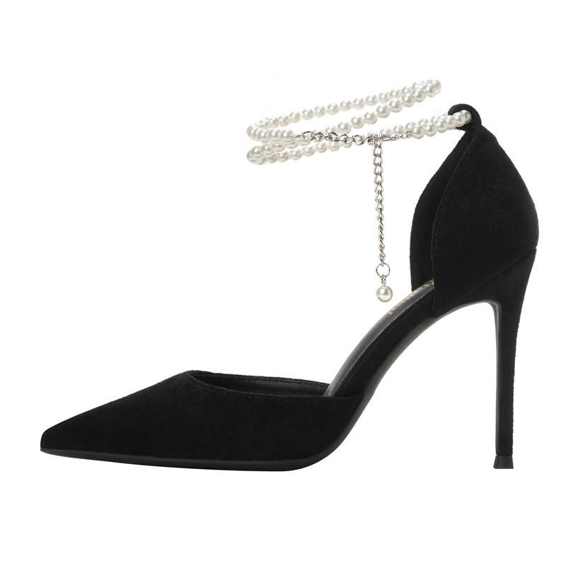 HKCP Suede Slim Heel High Heels Women's Black