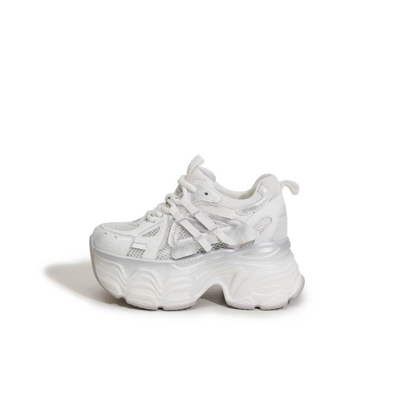 MILANLIANGE Breathable Lightweight Height Increasing Low top Chunky Sneakers Women's White
