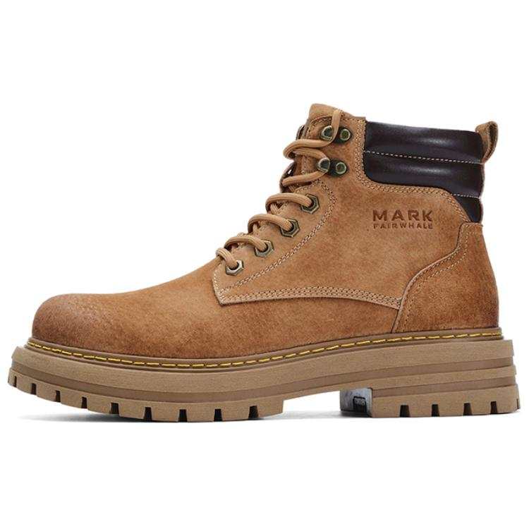 FAIRWHALE Yellow Boots Split Pig Leather 12cm British Vintage Martin Boots Platform Men's