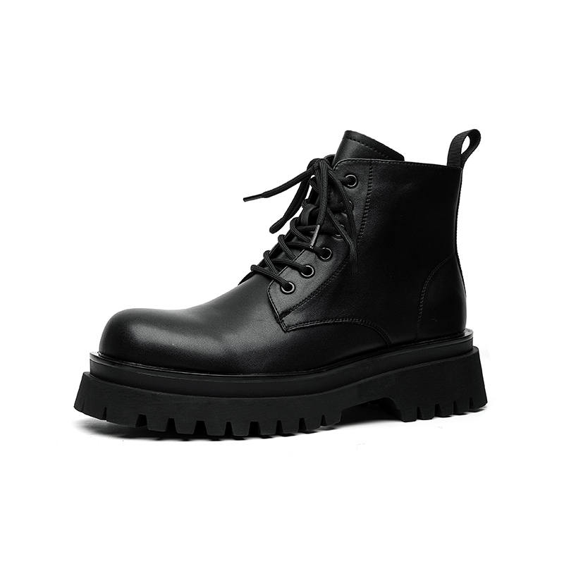 KAQIAODI Microfiber Leather Short Mid Calf Combat Boots Men's Black