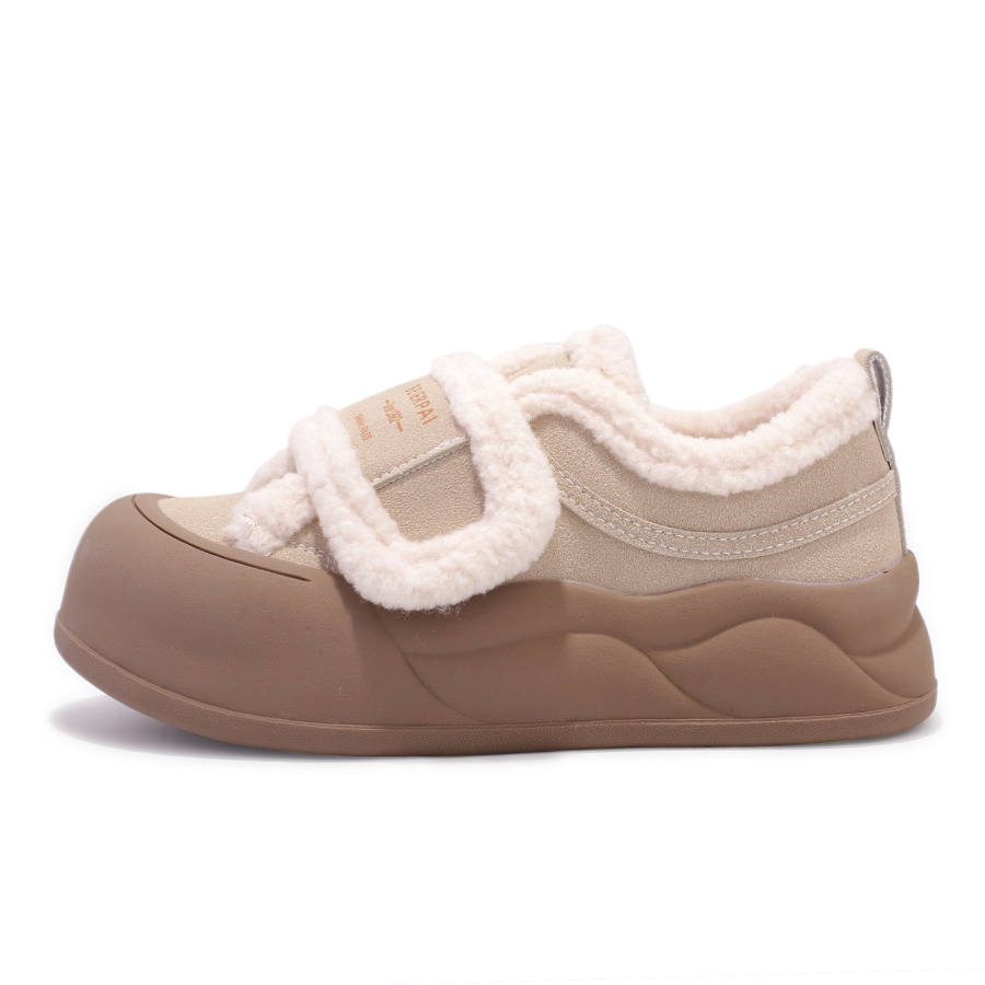 SNXR Textile, Artificial Leather Fleece Lined Thermal, Vintage Trendy Low top Casual Shoes Women's Khaki
