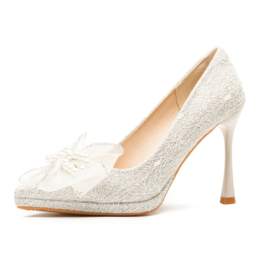 Zubumei Microfiber Leather Slim Heel High Heels 9cm Women's Champagne