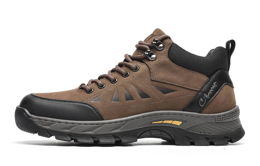C°BANNER Cow Leather Patchwork Sports Fleece Lined Thermal Mid top Casual Shoes Men's Khaki