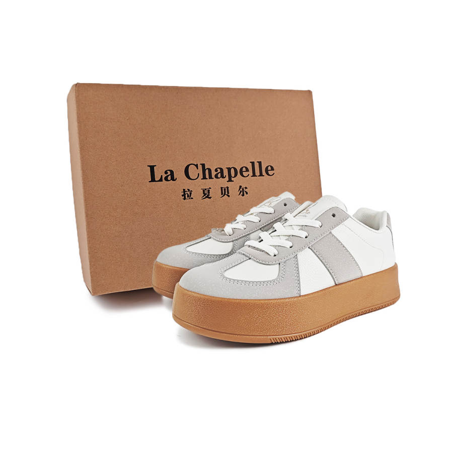 La Chapelle Fashion Trend Shiro Shoes Synthetic Leather Slip Resistant Low top Skateboard Shoes Women's Beige/Gray