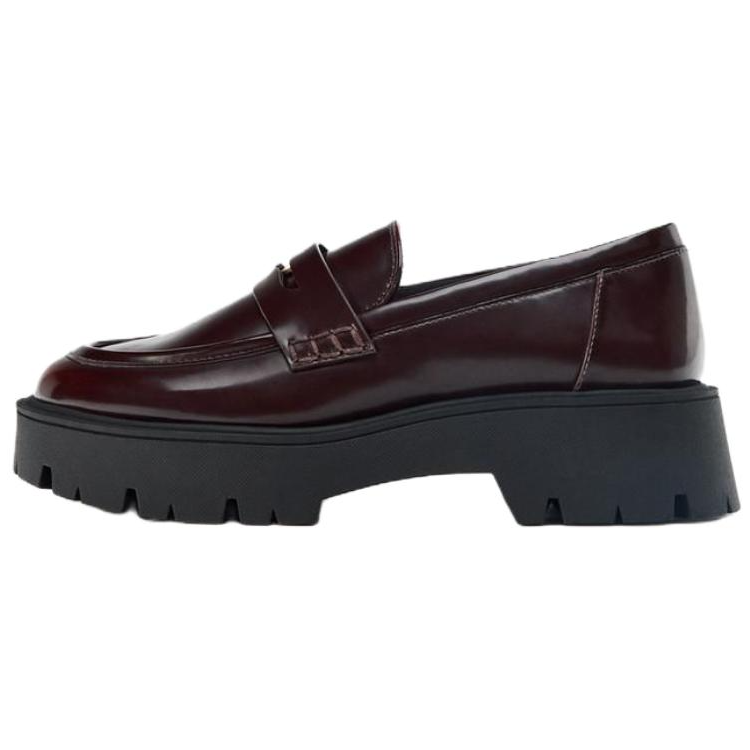 ZARA Pu Loafers 4.5cm Women's Dark Red Color
