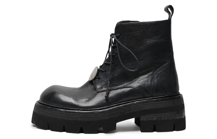 Viplander Viplander Horse Leather Short Combat Boots 8cm Men's Black