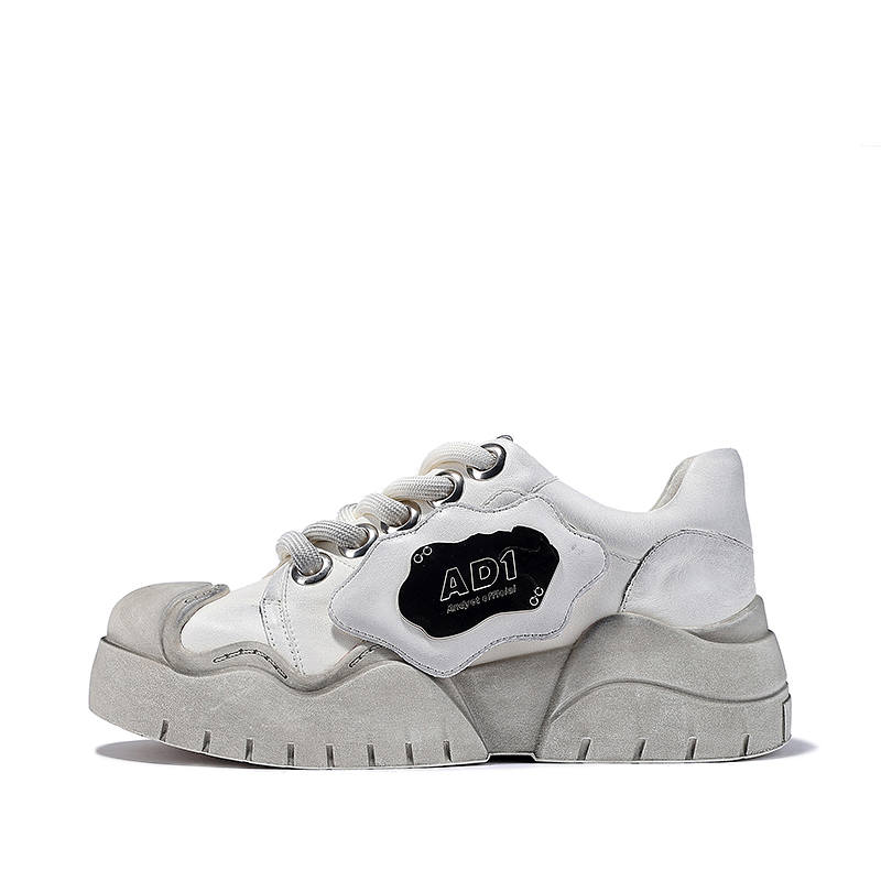 BELLALILY Cow Leather Fashion Trend Low top Casual Shoes Women's Ecru