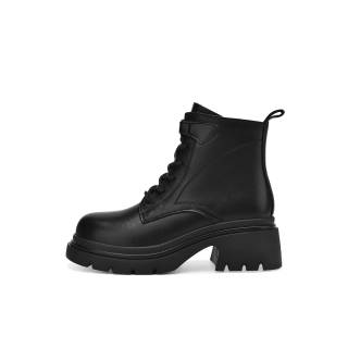BOERDIQI Top Grain Cow Leather Short Combat Boots Women's Black