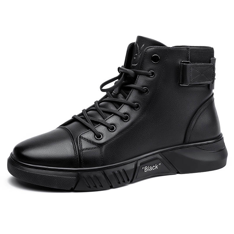 Playboy Playboy Cow Split Leather Fleece Lined, Trendy Platform, Comfortable Versatile Ankle Boots Men's Black
