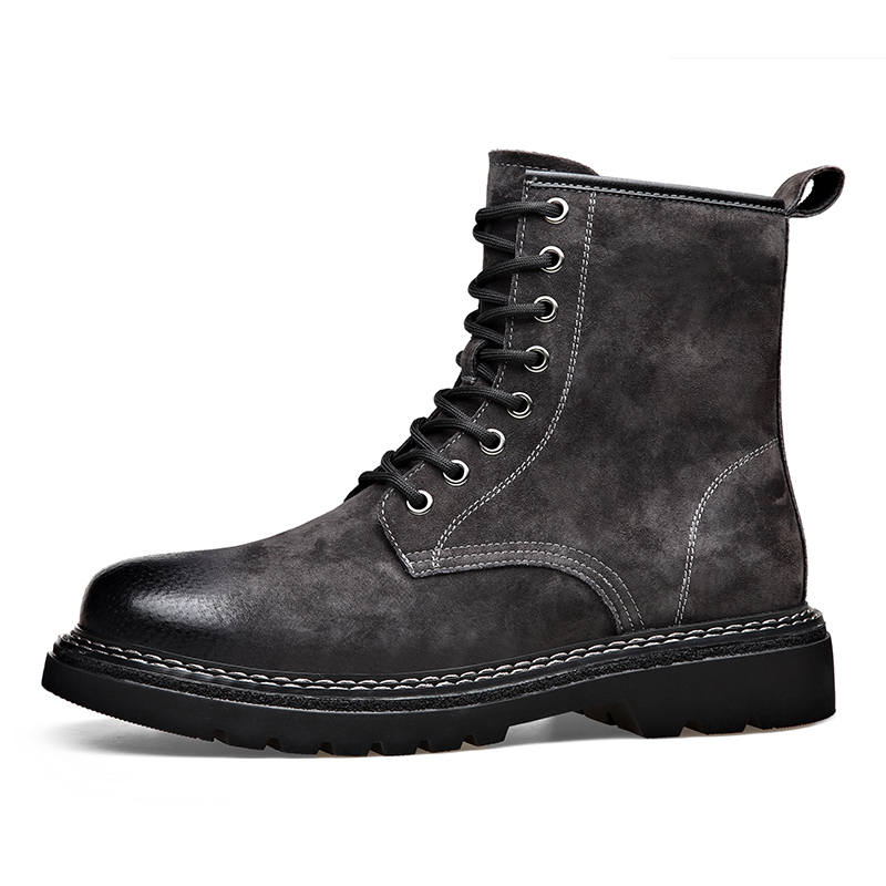LUOMENG LUOMENG Top Grain Pig Leather Crew Combat Boots 3cm Men's Black