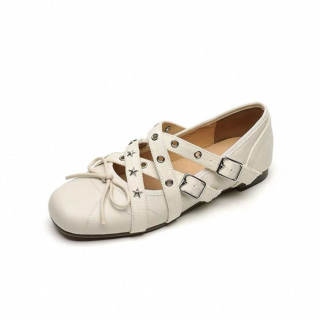 YIYA Microfiber Leather Mary Jane Shoes Women's Ecru