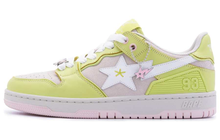 A BATHING APE Sk8 Sta Leather Low 'Yellow Pink' Women's