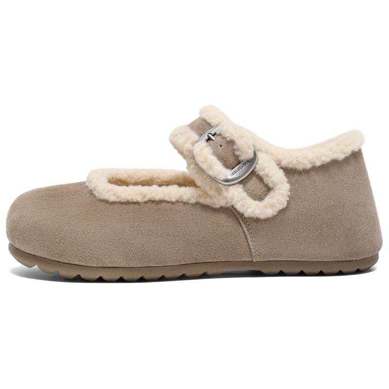 BELLE Cow Split Leather Half Sugar Toast Thermal Fleece Lined Comfortable Versatile Fashion Mary Jane Shoes 2.5cm