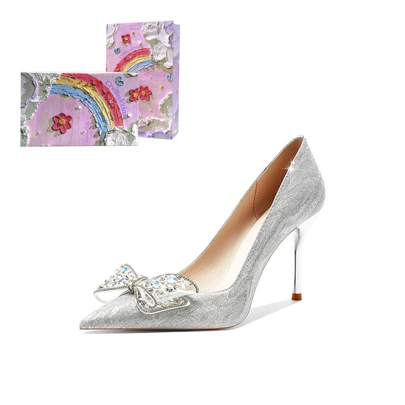 Crelinkxlat French Fairy Soft Minimalist Style High Heels Women's Silver