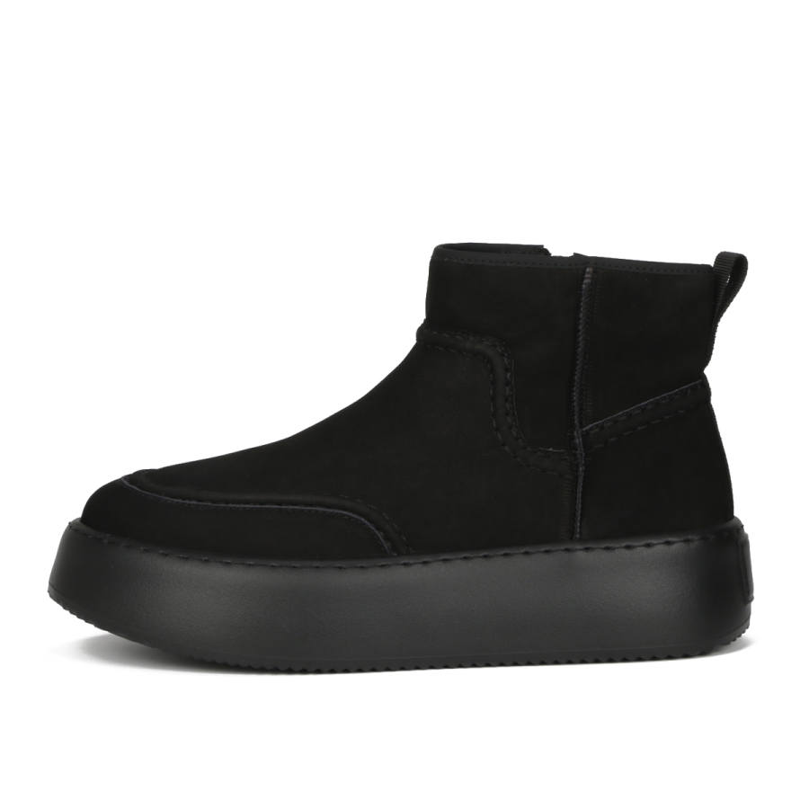 TIEKE Top Grain Cow Leather Thermal Height Increasing Thermal Height Increasing Fashion Short Snow Boots Men's Black