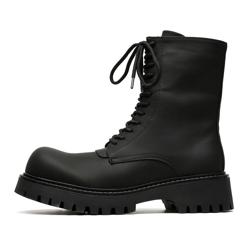 CHILANG Synthetic Leather Knee High Combat Boots Men's Black