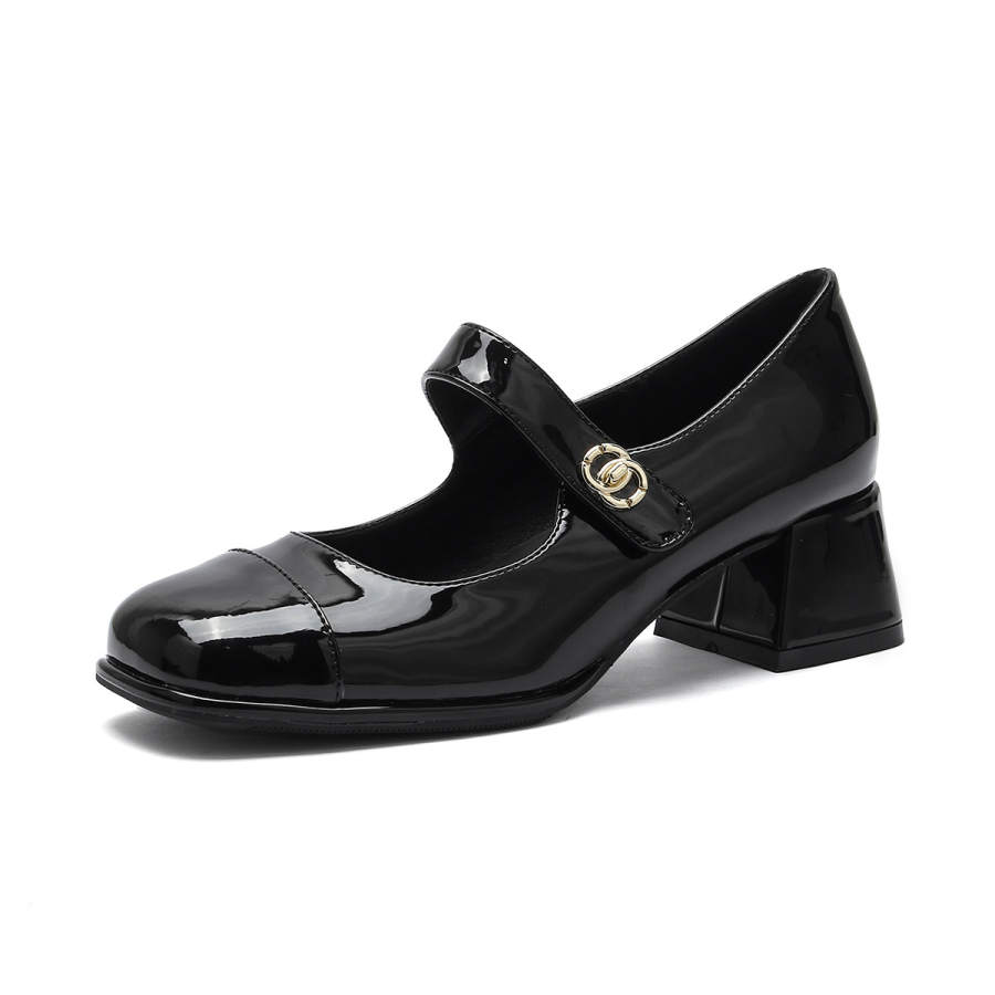 QITUMAUL Patent Leather Chunky Heel Mary Jane Shoes 4.5cm Women's