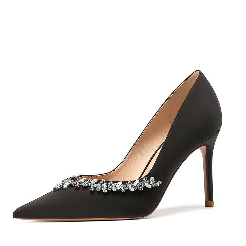 YAFEI XUANYU Silk Slim Heel High Heels Women's Black