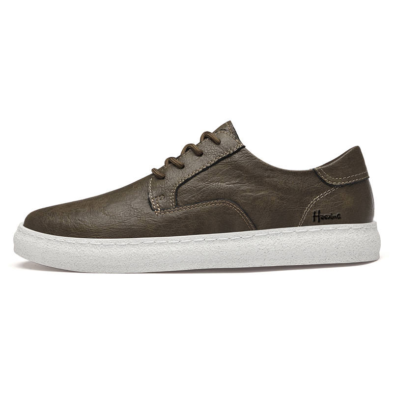 HAOXING Cow Split Leather Casual Shoes Men's Khaki
