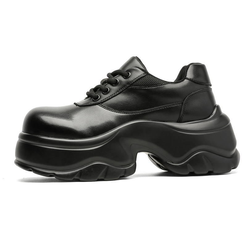 CHILANG Cow Split Leather Low top Chunky Sneakers Unisex Black