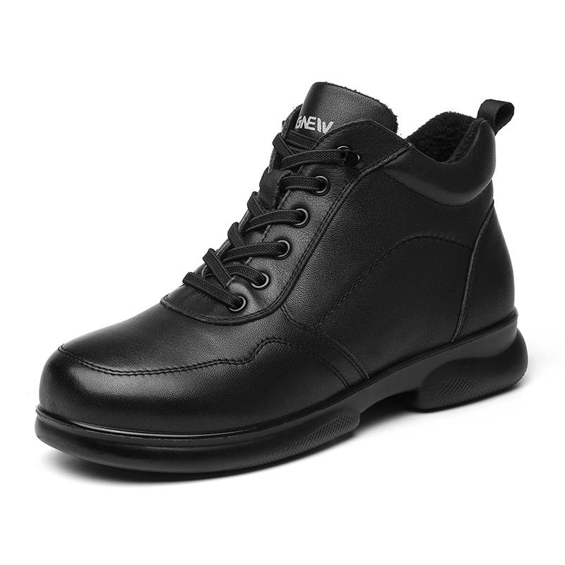 XINNUO Cow Leather Fleece Lined Casual Ankle Boots Women's Black