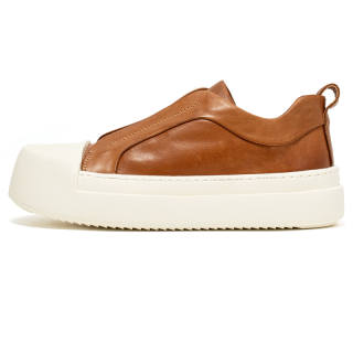 ZUOZHE Top Grain Cow Leather Height Increasing Breathable Lightweight Low top Casual Shoes Men's Brown